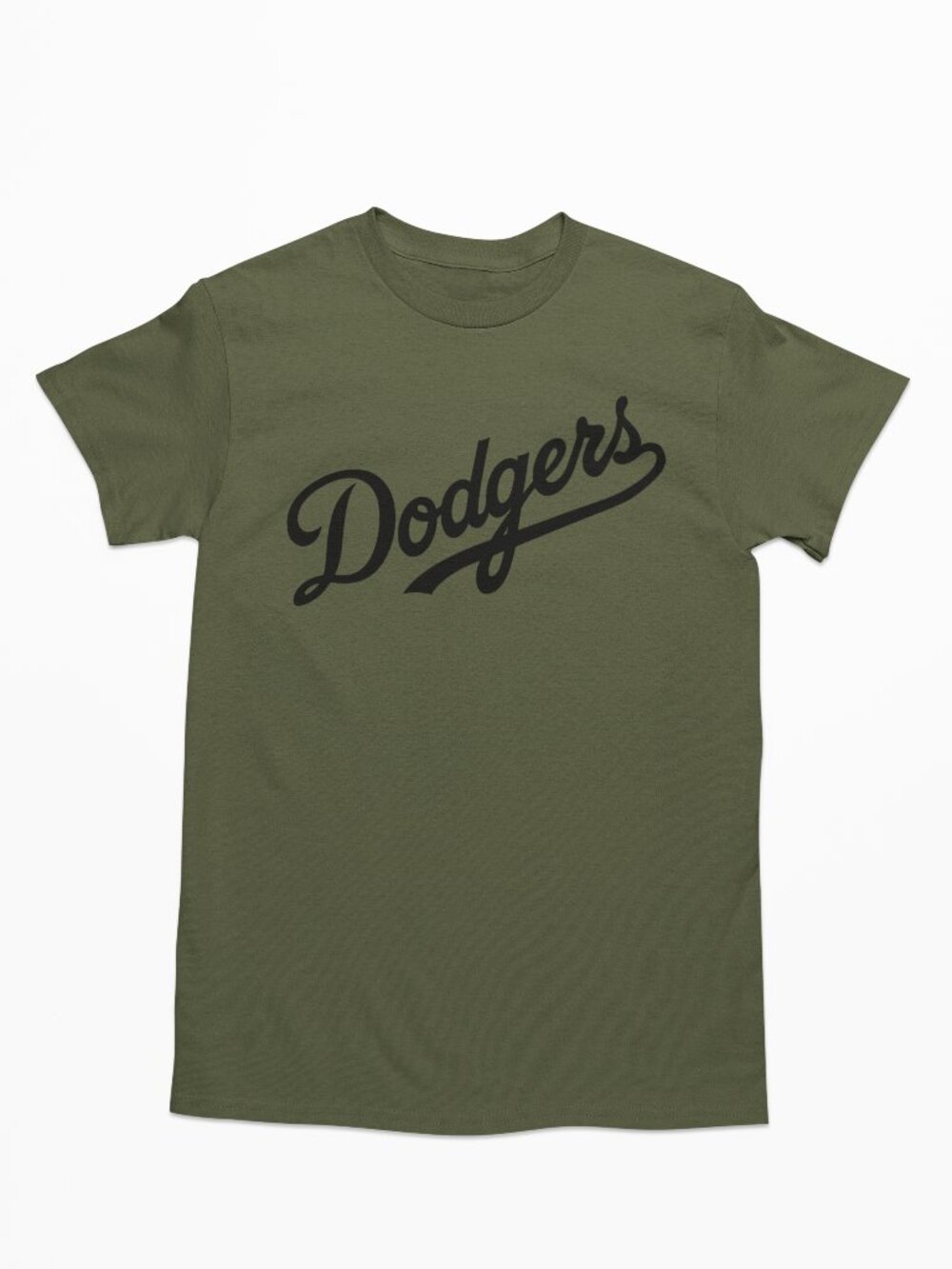 NEW Los Angeles Dodgers Script Home Wordmark Logo T-Shirt MILITARY ARMY GREEN